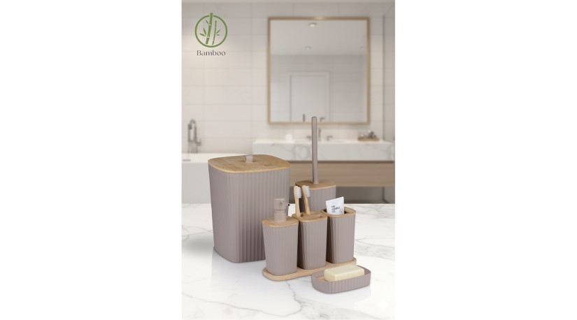 Safir Bathroom Set 6 Pcs / Bamboo / Brown