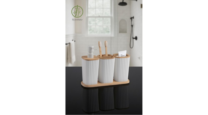 Safir Bathroom Set 3 Pcs / Bamboo / White