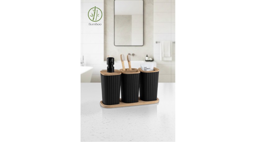 Safir Bathroom Set 3 Pcs / Bamboo / Black