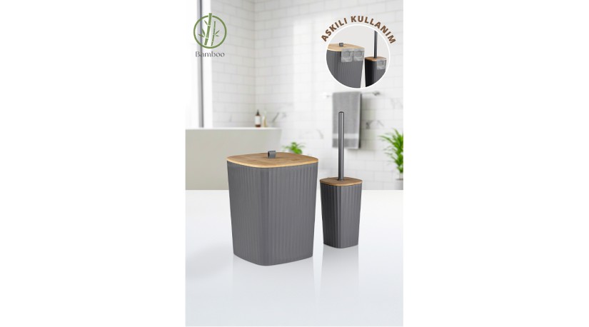Safir Bathroom Set 2 Pcs / Bamboo / Anthracite