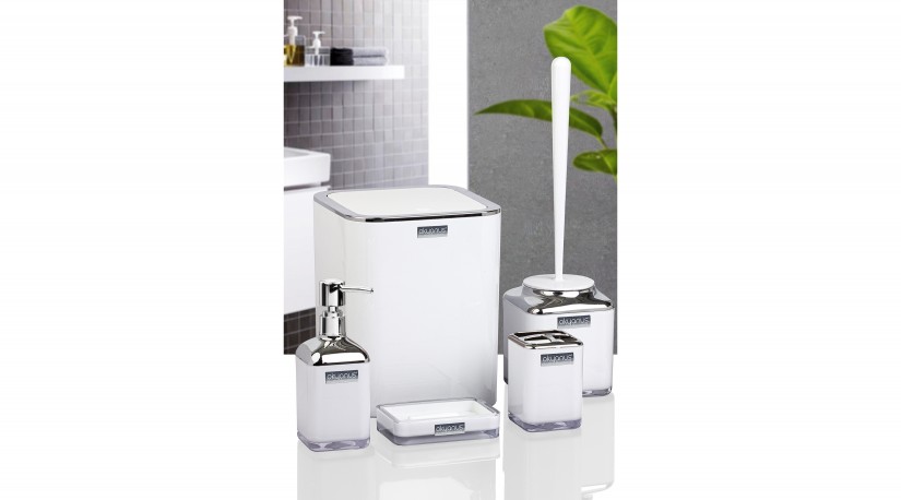 Double Layer Square Bathroom Set (5 Pcs) Chrome - White