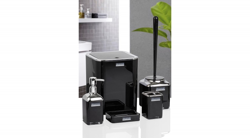 Double Layer Square Bathroom Set (5 Pcs) Chrome - Black