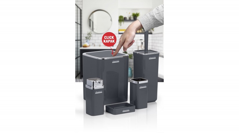 Square Bathroom Set (5 Pcs) Chrome - Anthracite