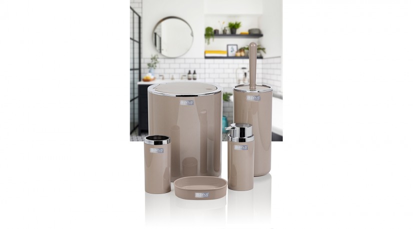 Round Bathroom Set (5 pcs) Chrome - Brown