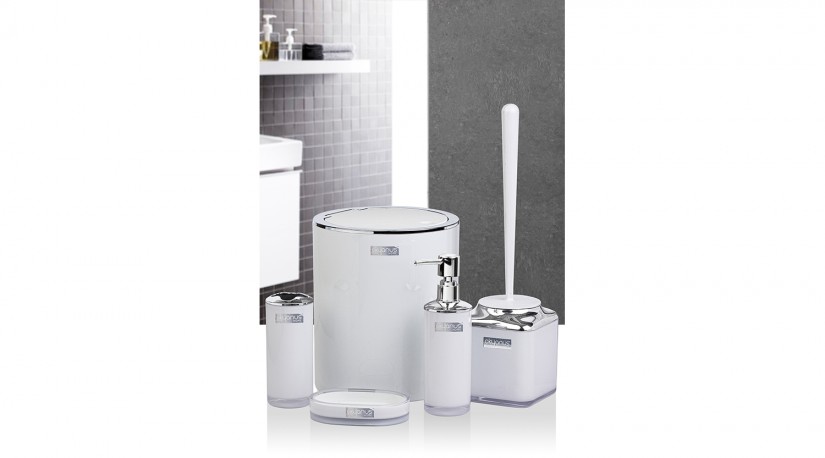 Double Layer Round Bathroom Set (5 Pcs) Chrome - White