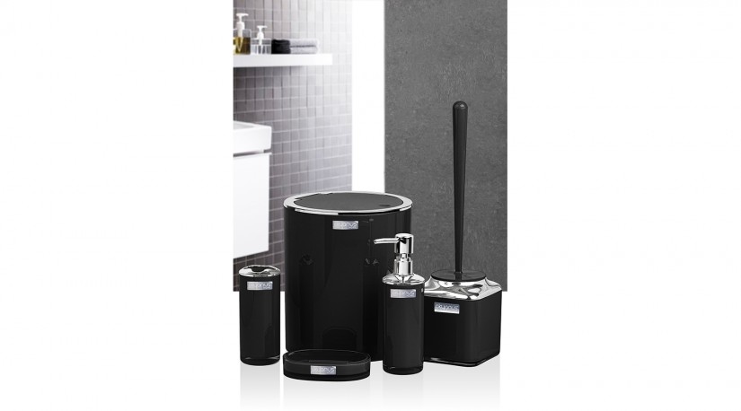 Double Layer Round Bathroom Set (5 Pcs) Chrome - Black