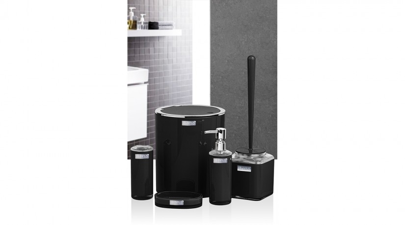 Double Layer Round Bathroom Set (5 Pcs) - Black