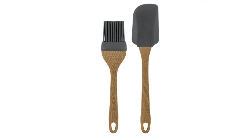 Silicone Brush & Spatula - Wooden Handle Set