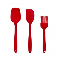 Silikon 3'lü Set Kaşık / Spatula / Fırça (İçi Metal)