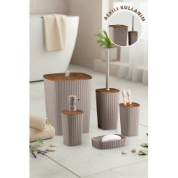 Safir 5'Li Banyo Seti / Ahşap / Kahverengi