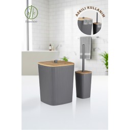 Safir 2'Li Banyo Seti / Bambu / Antrasit ( Wc Asmalı Kova ve Asmalı Fırça)