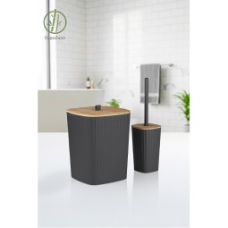 Safir 2'Li Banyo Seti / Bambu / Antrasit ( Wc Asmalı Kova ve Asmalı Fırça)