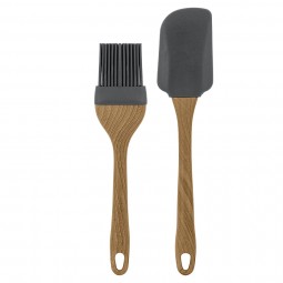 Silikon Spatula ve Silikon Fırça 2’li Set Ahşap Saplı