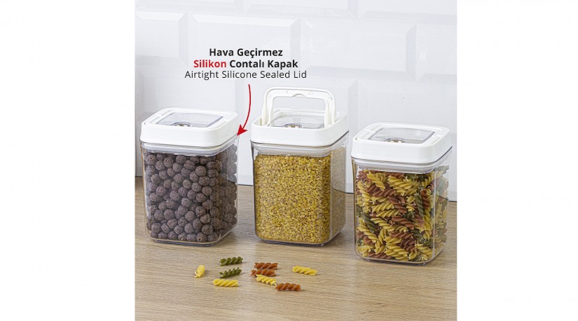 Vakumlu Erzak Kavanozu Kare 3’lü Set No:3 900 ML