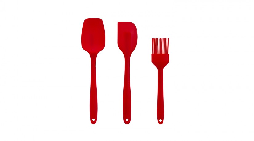 Silikon 3'lü Set Kaşık / Spatula / Fırça (İçi Metal)