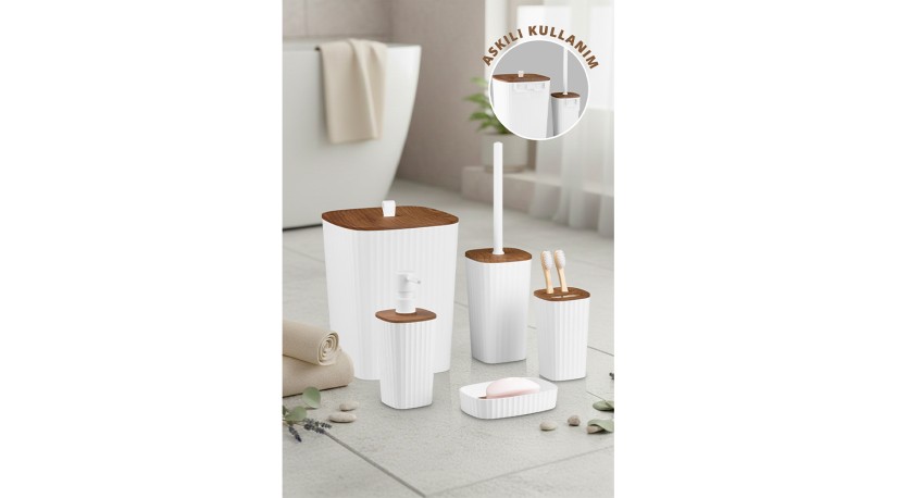 Safir 5'Li Banyo Seti / Ahşap / Beyaz