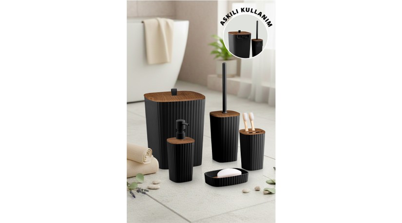 Safir 5'Li Banyo Seti / Ahşap / Siyah