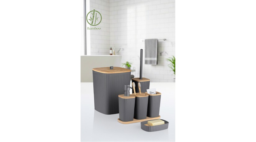 Safir 6'Li Banyo Seti / Bambu / Antrasit